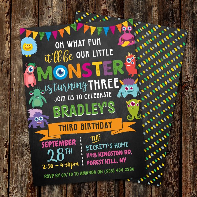 Invitation Little Monster Chalkboard 3e anniversaire (Créateur téléchargé)