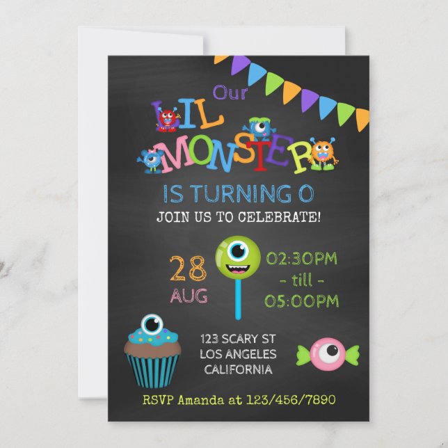 Invitation Little Monster n'importe quelle photo anniversaire (Devant)