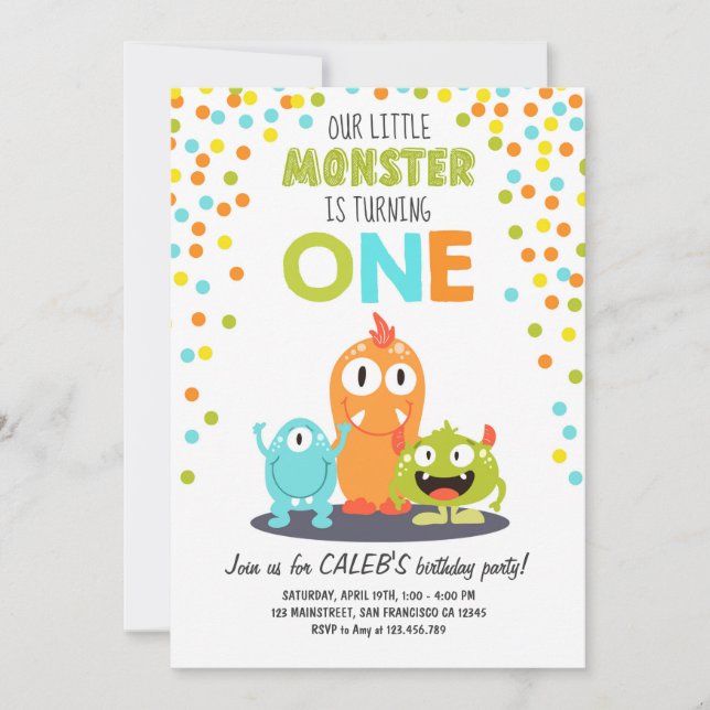 Invitation Little Monster Première fête d'anniversaire Invita (Devant)