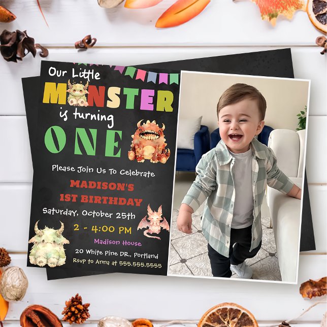 Invitation Little Monster Thème 1er anniversaire (Créateur téléchargé)