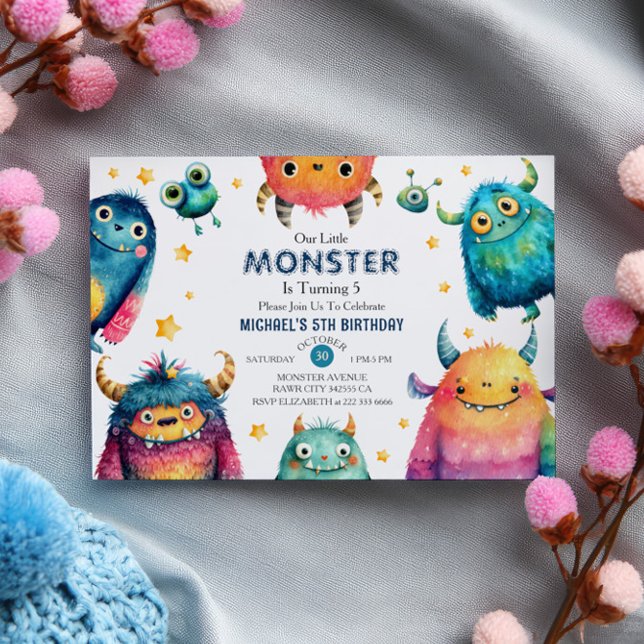 Invitation Little Monster Watercolor Fête d'anniversaire pour (Créateur téléchargé)