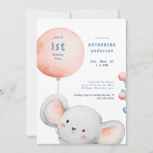 Invitation Little Mouse Blush & Blue 1er Anniversaire