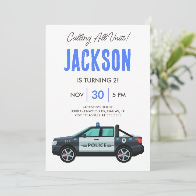 Invitation Little Officer Police Birthday | Personalized  (Debout devant)
