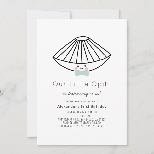 Invitation Little Opihi Blue Bow Cravate Garçon 1er anniversa (Devant)