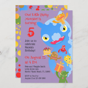 Invitation Little Party Monster and confetti Anniversaire Par