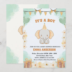 Invitation Little Peanut Dreams - Elephant Baby Boy Douche