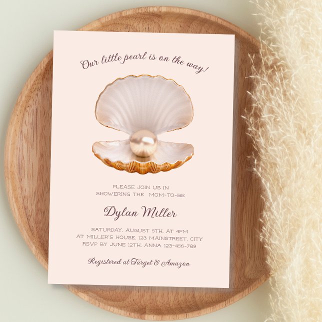 Invitation Little Pearl Seashell Beach Girl Baby shower (Little Pearl Seashell Beach Girl Baby Shower Invitation)