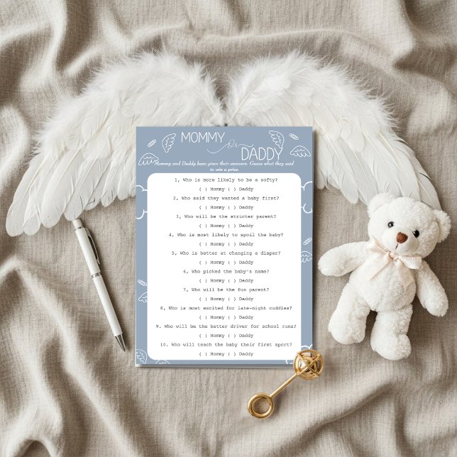 Invitation Little Piece of Heaven Blue Guess Who Game  (Little Piece of Heaven Guess Who Game Invitation)
