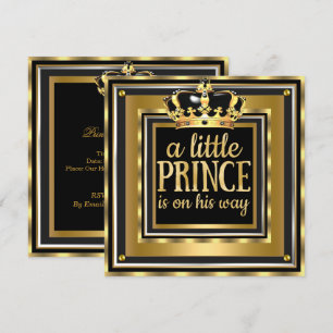 Invitation Little Prince Baby shower Gold Faux foin noir