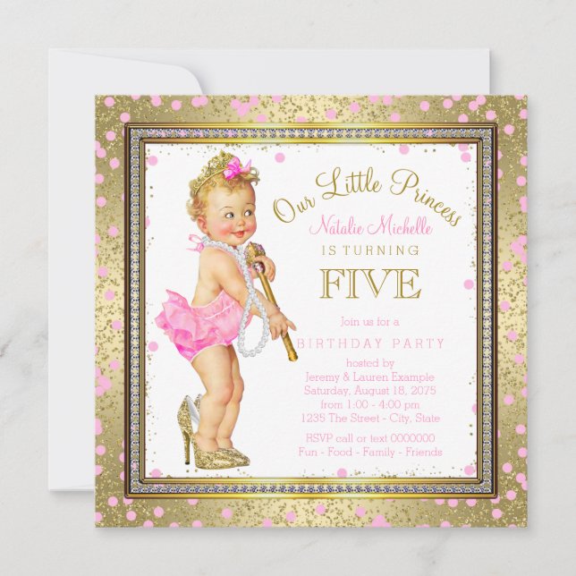 Invitation Little Princess 5e anniversaire (Devant)