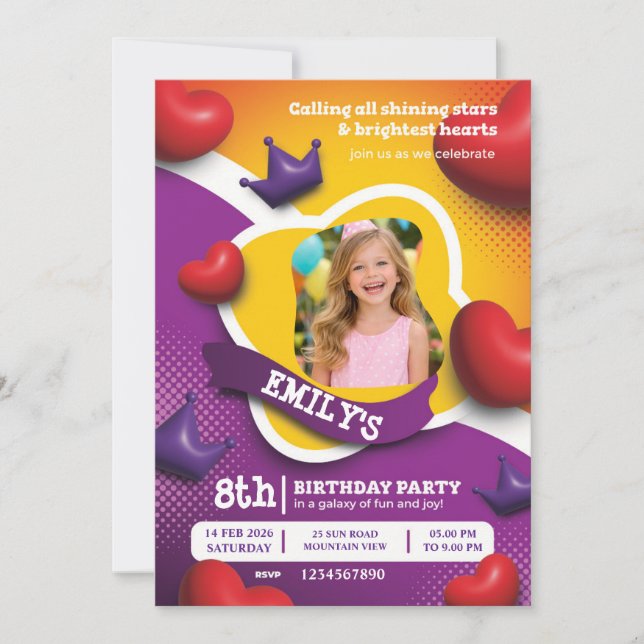 Invitation Little Princess Birthday Invite – Fairytale Crown  (Devant)