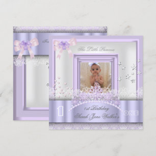 Invitation Little Princess First Birthday Party Photo violet