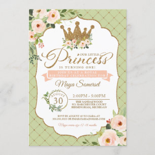 Invitation Little Princess Floral Blush & Mint Royal Annivers