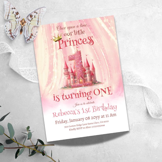 Invitation Little Princess Pink Castle 1er anniversaire (Créateur téléchargé)