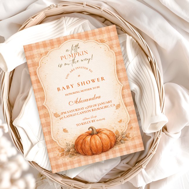 Invitation Little Pumpkin Gingham Fall Baby Shower (Créateur téléchargé)