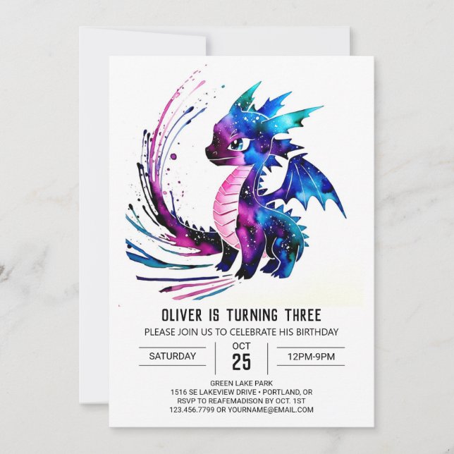 Invitation Little Purple Dragon Digital Boy Anniversaire (Devant)