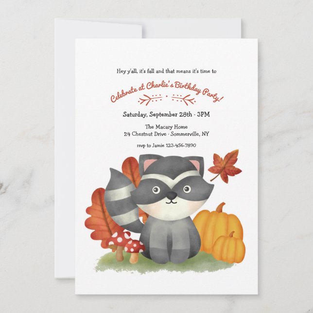 Invitation Little Raccoon fête d'anniversaire (Devant)