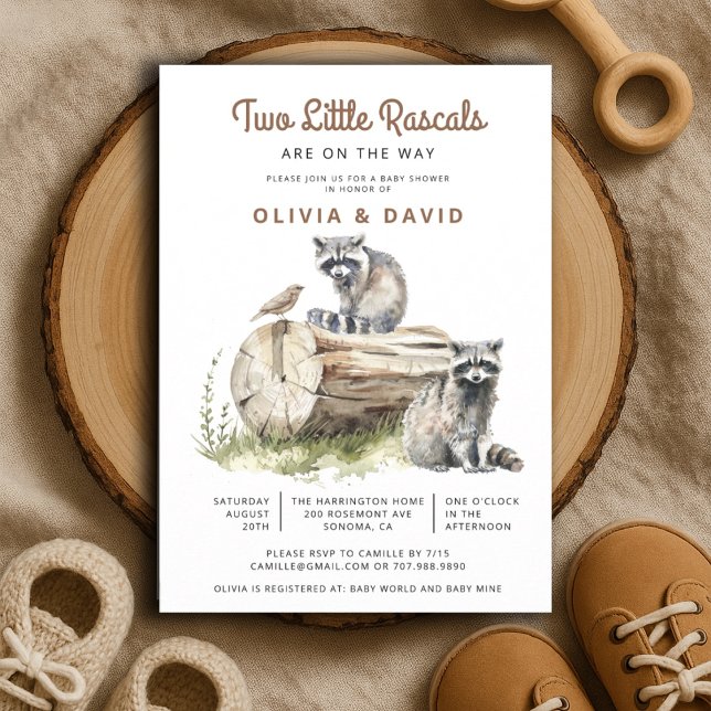 Invitation Little Rascals Raccoons Twins Baby shower (Créateur téléchargé)