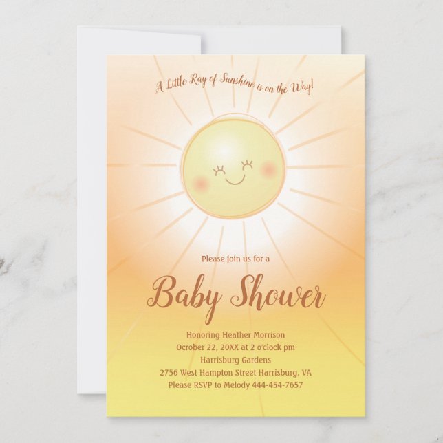 Invitation Little Ray of Sunshine Baby shower (Devant)