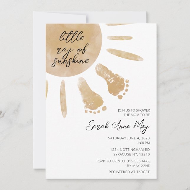 Invitation Little Ray of Sunshine Boho Baby shower (Devant)