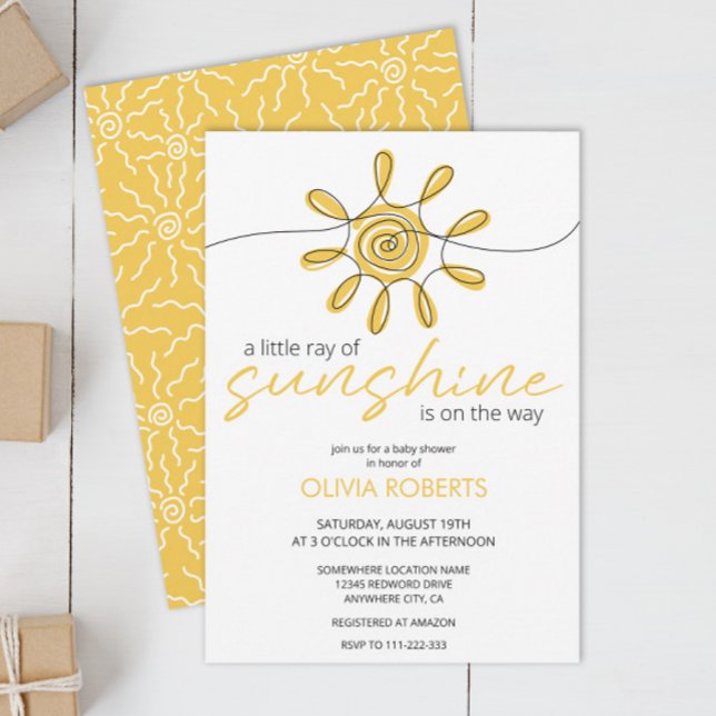 Invitation Little Ray Of Sunshine Line Art Sun Baby shower (Créateur téléchargé)