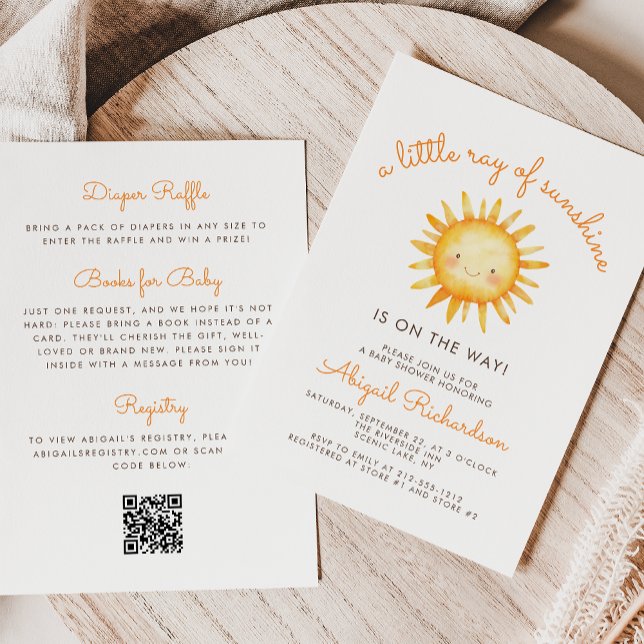 Invitation Little Ray of Sunshine QR Code Baby Shower (Créateur téléchargé)