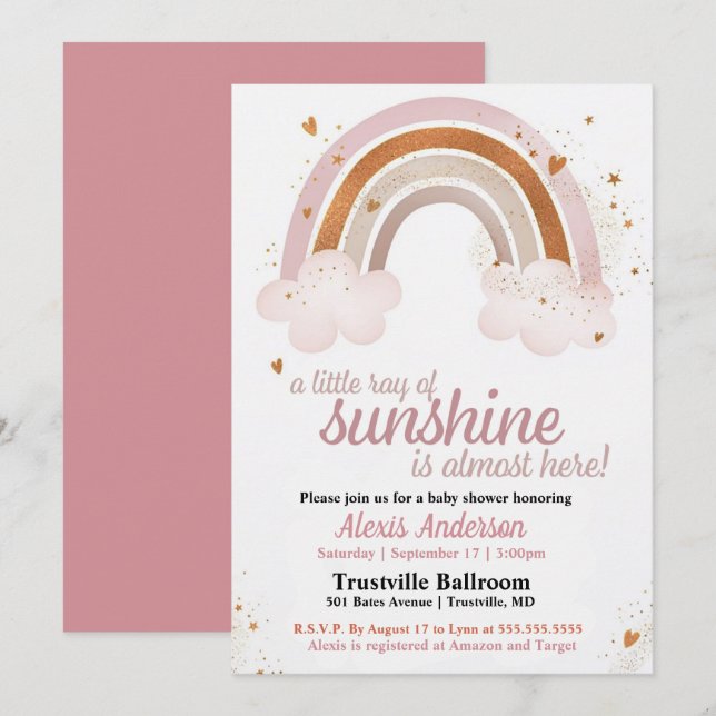 Invitation Little Ray of Sunshine Rainbow Baby shower (Devant / Derrière)