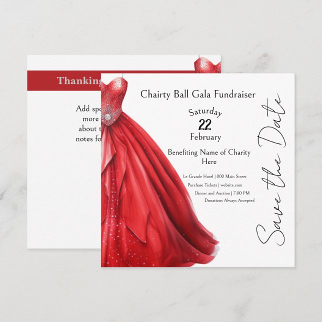 Invitation Little Red Dress Gala Charity Event (Devant / Derrière)