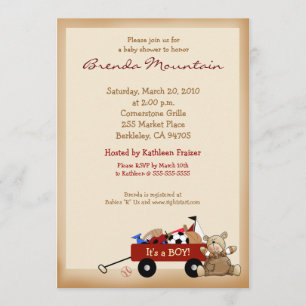 Invitation Little Red Wagon Sports Theme Boy Baby shower