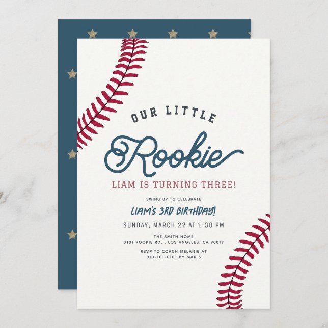 Invitation Little Rookie Baseball Boy Anniversaire (Devant / Derrière)