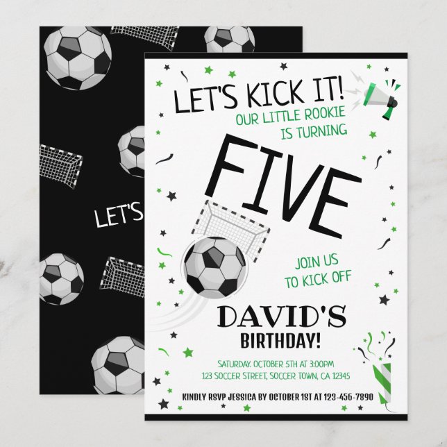Invitation Little Rookie Faisons-le noir Football Anniversair (Devant / Derrière)