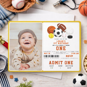 Invitation Little Rookie Sports 1er Anniversaire Fun All-St