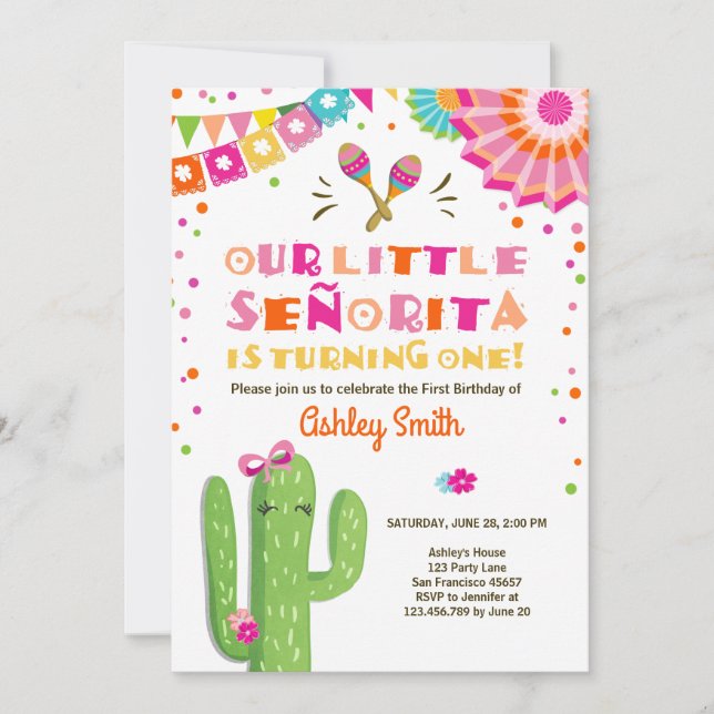 Invitation Little Senorita Fiesta Cactus rose Premier anniver (Devant)