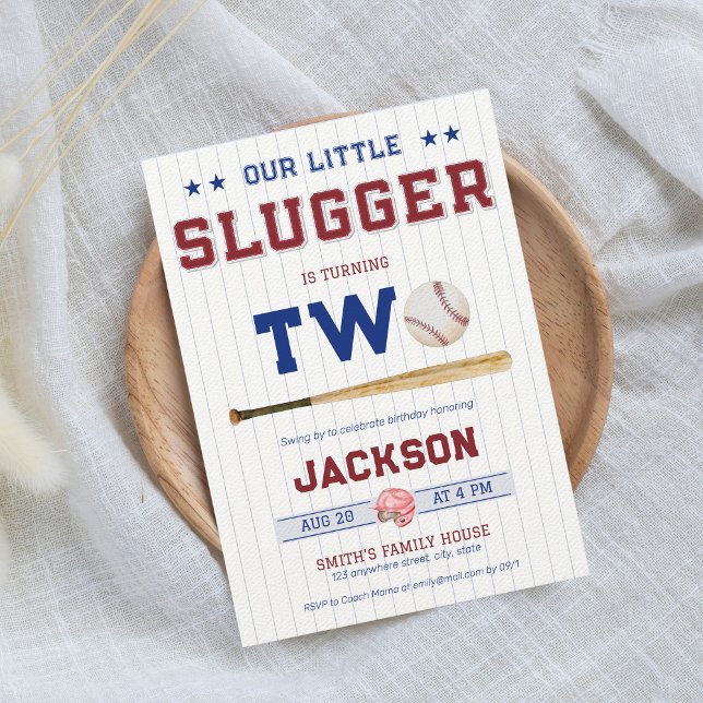 Invitation Little Slugger Boy 2e anniversaire Baseball (Créateur téléchargé)