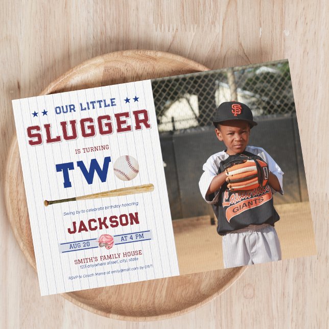 Invitation Little Slugger Boy 2e photo de baseball d'annivers (Créateur téléchargé)