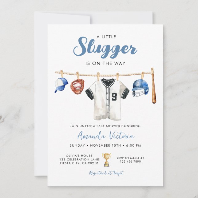 Invitation Little Slugger on the Way Boy Baby Shower (Devant)