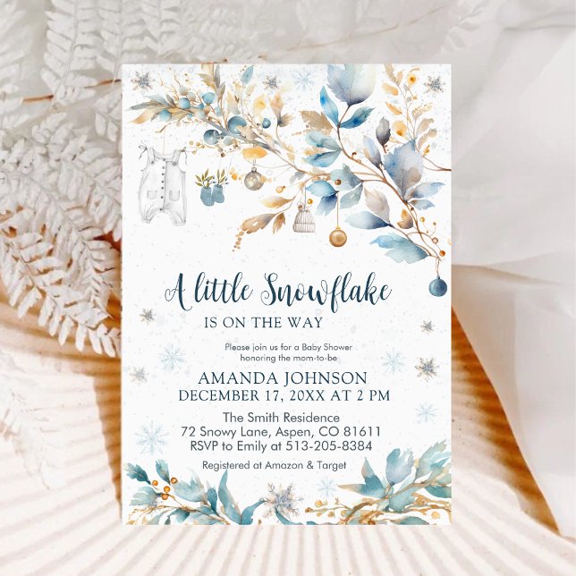 Invitation Little Snowflake Gold Winter Baby Shower   (Créateur téléchargé)