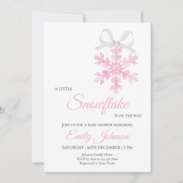 Invitation Little Snowflake Pink Girl Baby Shower (Devant)