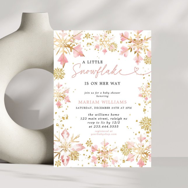 Invitation Little Snowflake Pink Gold Girl Baby Shower (Créateur téléchargé)