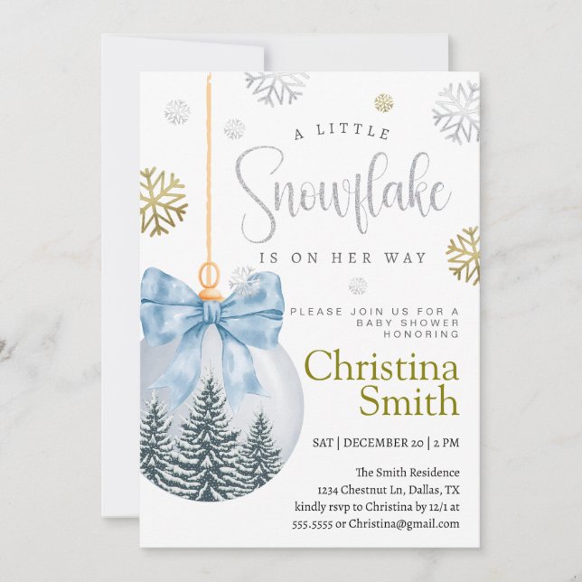 Invitation Little Snowflake Winter Wonderland Baby Boy Shower (Devant)