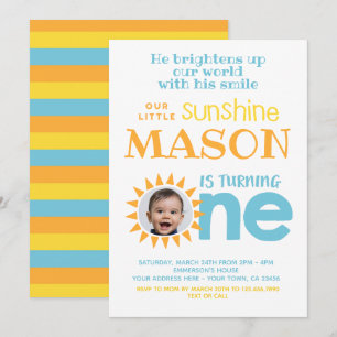 Invitation Little Sunshine 1er anniversaire avec photo