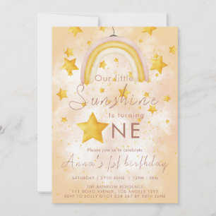Invitation Little Sunshine Boho Rainbow Gold Star Anniversair