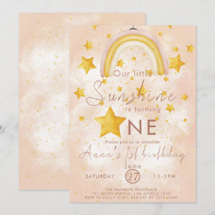 Invitation Little Sunshine Boho Rainbow Gold Star Anniversair