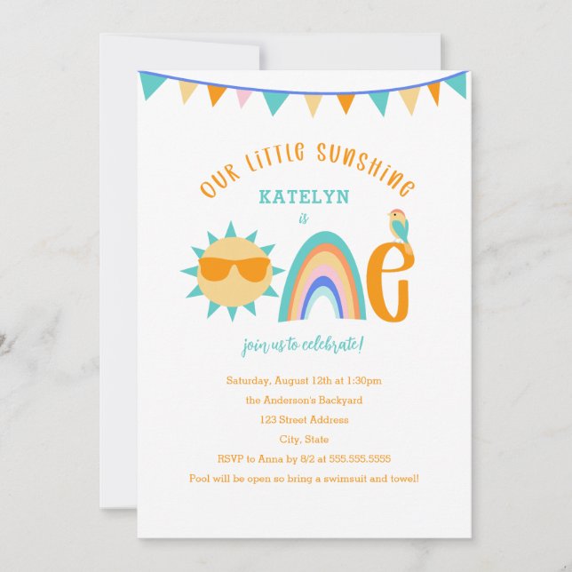 Invitation Little Sunshine est un premier anniversaire (Devant)