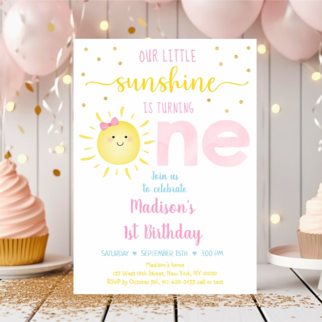 Invitation Little Sunshine Pastel Pink Gold Premier anniversa (Créateur téléchargé)