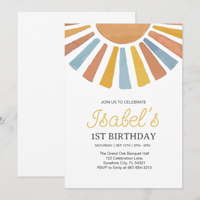 Invitation Little Sunshine Premier anniversaire, Sunshine 1er (Devant / Derrière)