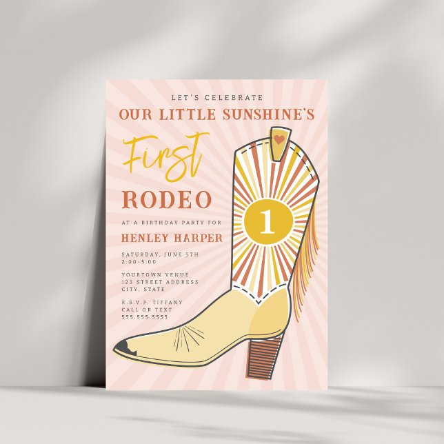 Invitation Little Sunshine Premier Rodéo Boot Anniversaire (Créateur téléchargé)
