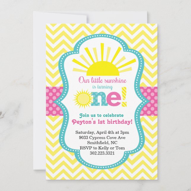 Invitation Little Sunshine Première fête d'anniversaire Invit (Devant)