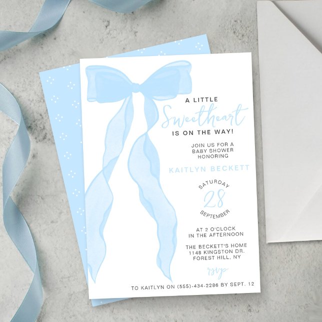 Invitation Little Sweetheart Elegant Blue Bow Baby Shower (Créateur téléchargé)