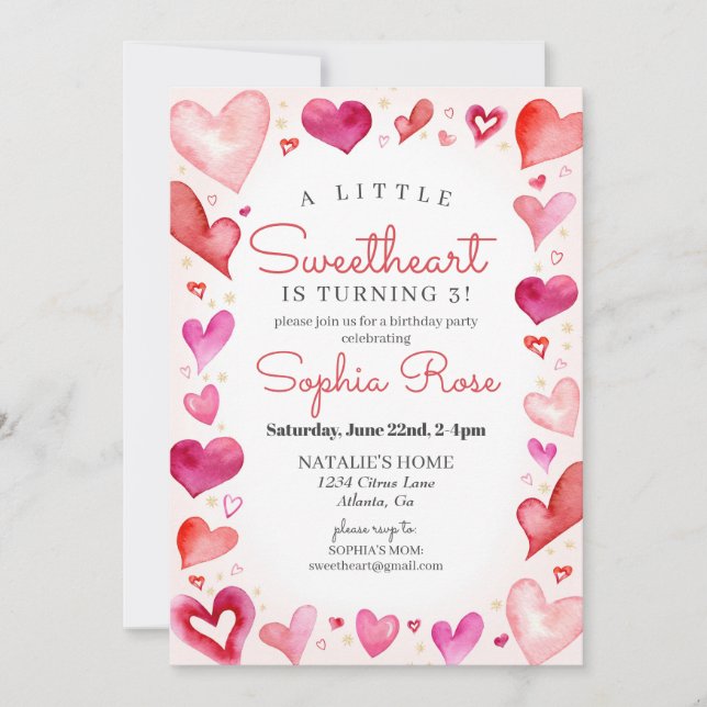 Invitation Little Sweetheart Février fête d'anniversaire pour (Devant)
